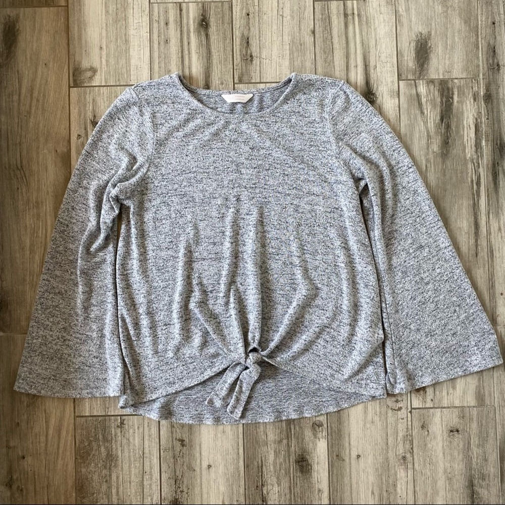 LC LAUREN CONRAD Long Sleeve Tie Front Stretch Sweater Gray Size Tag Missing